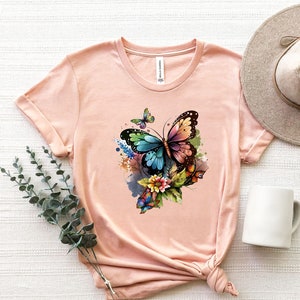 Butterfly Shirt, Floral Nature Shirts For Women, Wildlife Tee, Gift For Gardening Lover Mom, Plant Lady Shirt, Gifts For Nana