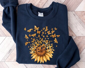 Sunflower Butterfly Shirt, Butterfly Shirt, Sunflower Sweatshirt, Mother's Day Gift Shirt,Floral Sweatshirt,Botanical Shirt,Flower Girl Gift