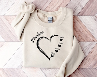 Custom Grandma Heart Sweatshirt, Grandkids Custom Shirt, Mother's Day Gift, Gift For Grandma, Personalized Grandma Shirt, Nana Crewneck