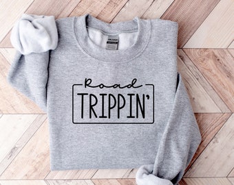 Sweat-shirt Road Trippin, T-shirts de groupe Road Trip, Pull de voyage pour femme, Chemise pour amoureux des voyages, Chemise d'aventure, Chemises de vacances en famille