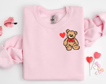 Teddy Bear Valentines Day Sweatshirt, Cute Valentines Day Sweater, Teddy Bear Pocket Tee, Teachers Valentines Day Shirt