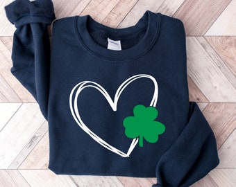 Four Leaf Clover Heart Sweatshirt, Lucky Blessed T-shirt, St Patrick's Day Shamrock T-Shirt, Rainbow Lucky Shirt, Lucky Clover Shirt