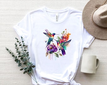 Hummingbird Shirt, Watercolor Birds T-shirt, Nature Tee, Watercolor Hummingbird, Bird Watercolor Shirt