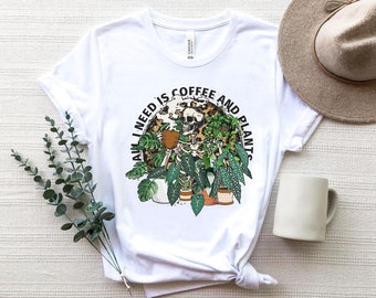 All I Need is Coffee and Plants Sweatshirt, Coffee Lover Graphic Tee, Plant Lover Sweater, Gifts for Her, Skeleton Drinking Coffee in Garden