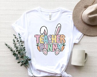 Teacher Bunny Easter TShirt, Easter Gift For Teachers, Carrot-themed Top, Women Easter Sweater,  Colorful Easter Shirt, Easter Bunny Sweater