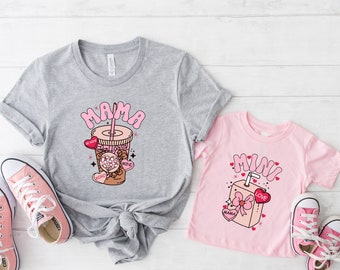 Mama Mini Matching Mother Daughter Sweatshirt, Galentines Day Coffee Sweater, Valentines Day Matching Tee, Coffee Lover Gift