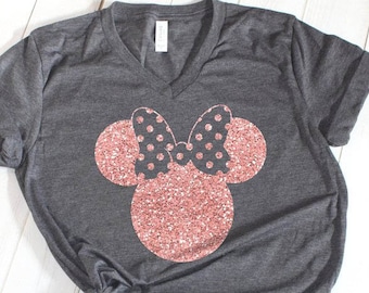 Disney Shirts, Minnie Ear Shirt, Glitter Rose Gold Minnie Shirt, Cute Ear Shirt, Disney Shirt for Women, Disney Ear Shirt,