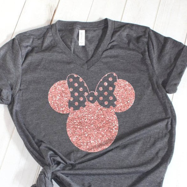 Disney Shirts, Minnie Ear Shirt, Glitter Rose Gold Minnie Shirt, Cute Ear Shirt, Disney Shirt for Women, Disney Ear Shirt
