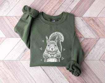 Squirrel Love Sweatshirt, Floral Squirrel Graphic Tee, Animal Lover Apparel