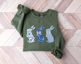 Chinoiserie Easter Bunny Shirt, Coquette Bow Easter Bunny, Floral Bunny Shirt, Cute Easter Shirt for Women, Easter Crewneck, Easter Gift