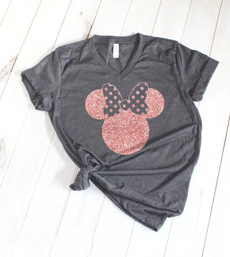 Discover Disney Shirts, Minnie Ear Shirt, Glitter Rose Gold Minnie Shirt, Cute Ear Shirt