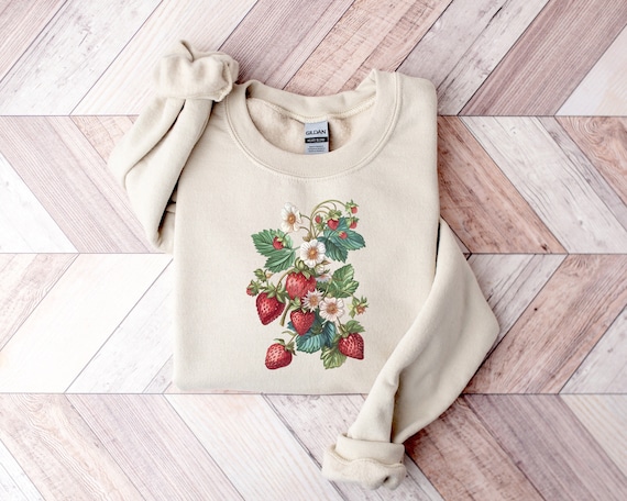 Strawberry Sweatshirt, Floral Sweater, Gardening Tees, Cottagecore Strawberry Tshirt, Strawberry Women Sweater