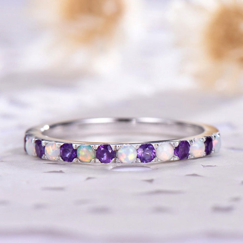 Opal & Amethyst Ring Engagement Ring Eternity Ring Wedding Etsy