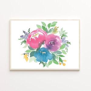 Floral Wall Art, Watercolor Floral Print, Peony Wall Art, Roses, Anemone, Printable Instant Download