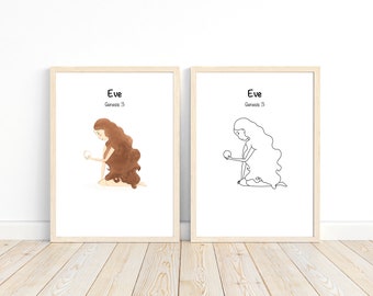 Eve - Women in the Bible, Teaching Primary Scriptures Printable Poster Children&#39;s Gospel Downloadable Kids Prints Christian Coloring Page