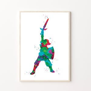 Skyward Sword, Legend of Zelda, Acquerello Stampabile Arte, Videogioco, Acquerello, Download, Arte murale, Decorazioni per la casa, Regalo per ragazzi, Regalo per ragazze
