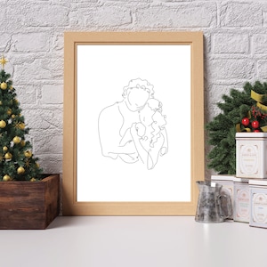 Minimalist Nativity Line Art, Christian Decor, Digital Download, Printable, Mary and Joseph, Baby Jesus, Christmas Art, Gift, Christmas Card