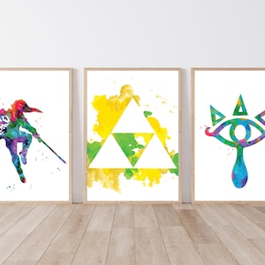 Set of 3 Legend of Zelda Breath of the Wild Download, Printable Watercolor Art, Print, Painting