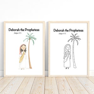 Deborah -Women in the Bible, Teaching Primary Scriptures Printable Poster Children&#39;s Gospel Downloadable Kids Prints Christian Coloring Page