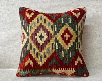 Ethnic Kilim Pillow Case, Kilim Pillow, 20x20 Sofa Throw Pillow Covers, Throw Pillow Cover, Wool Kilim Cushion, Natural Kilim Pillow P1120