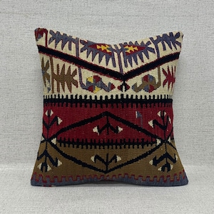16x16 Handwoven Turkish Kilim Pillow,Decorative Throw Pillow, Ethnic Kilim Pillow,Sofa Aztec Pillow, Cushion Cover,Kilim Pillow Case P677
