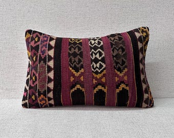 Authentic Pillow Case, Kilim Pillow, Wool Cushion Cover, Natural Kilim Pillow Cover, Boho Pillow, Turkish Kilim Pillow, Sofa Pillows P2154