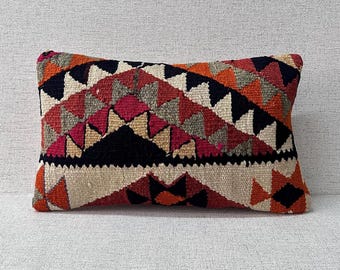 Authentic Pillow Case, Kilim Pillow, Wool Cushion Cover, Natural Kilim Pillow Cover, Boho Pillow, Turkish Kilim Pillow, Sofa Pillows P2151