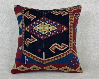 Kilim Pillow, 20x20 Turkish Kilim Pillow, Boho Pillow, Throw Pillow, Tribal Pillow, Sofa Aztec Pillow , Ethnic Fabric Pillow P1379
