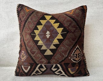 Kilim Pillow, 20x20 Turkish Kilim Pillow, Boho Pillow, Throw Pillow, Tribal Pillow, Sofa Aztec Pillow , Ethnic Fabric Kilim Cushion P1134