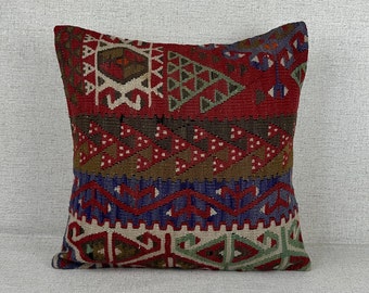 Ethnic Kilim Pillow Case, Kilim Pillow, 20x20 Sofa Throw Pillow Covers, Throw Pillow Cover, Wool Kilim Cushion, Natural Kilim Pillow P1371