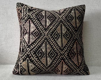 Ethnic Kilim Pillow Case, Kilim Pillow 20x20, Sofa Throw Pillow Covers, Throw Pillow Cover, Wool Kilim Cushion, Natural Kilim Pillow P1019