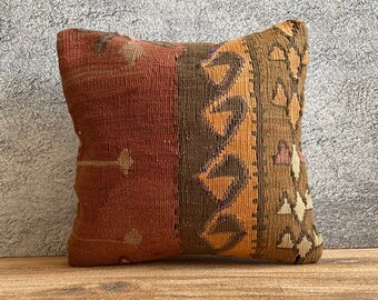 Ethnic Kilim Pillow Case, Kilim Pillow, 16x16 Sofa Throw Pillow Covers, Throw Pillow Cover, Wool Kilim Cushion, Natural Kilim Pillow P686