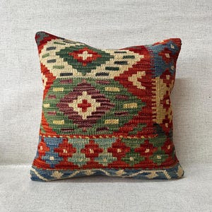 Ethnic Kilim Pillow, 20x20 Pillow Case, Bohemian Kilim Pillow, Handwoven Kilim Pillow, Throw Pillow, Handmade Kilim Lumbar,  P1118