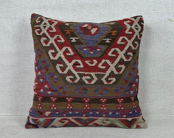 Ethnic Kilim Pillow Case, Kilim Pillow 20x20 , Sofa Throw Pillow Covers,Throw Pillow Cover, Wool Kilim Cushion, Natural Kilim Pillow P1254