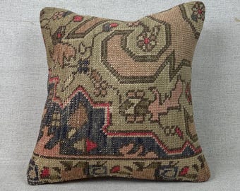 Ethic Kilim Pillow Case, Kilim Pillow, 20x20 Sofa Throw Pillow Covers, Throw Pillow Cover, Wool Kilim Cushion, Natural Kilim Pillow P1399