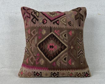 Turkish Kilim Pillow, 20x20 Bohemian Kilim Pillow, Decorative Turkish Kilim Pillow, Handwoven Kilim Pillow, Home Decor, Pillow Cover P1368