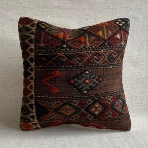 16x16 Handwoven Turkish Kilim Pillow,Decorative Throw Pillow, Ethnic Kilim Pillow,Sofa Aztec Pillow, Cushion Cover,Kilim Pillow Case P643
