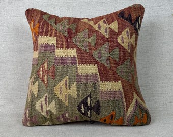 Kilim Pillow, 20x20 Turkish Kilim Pillow, Boho Pillow, Throw Pillow, Tribal Pillow, Sofa Aztec Pillow , Ethnic Fabric P1316
