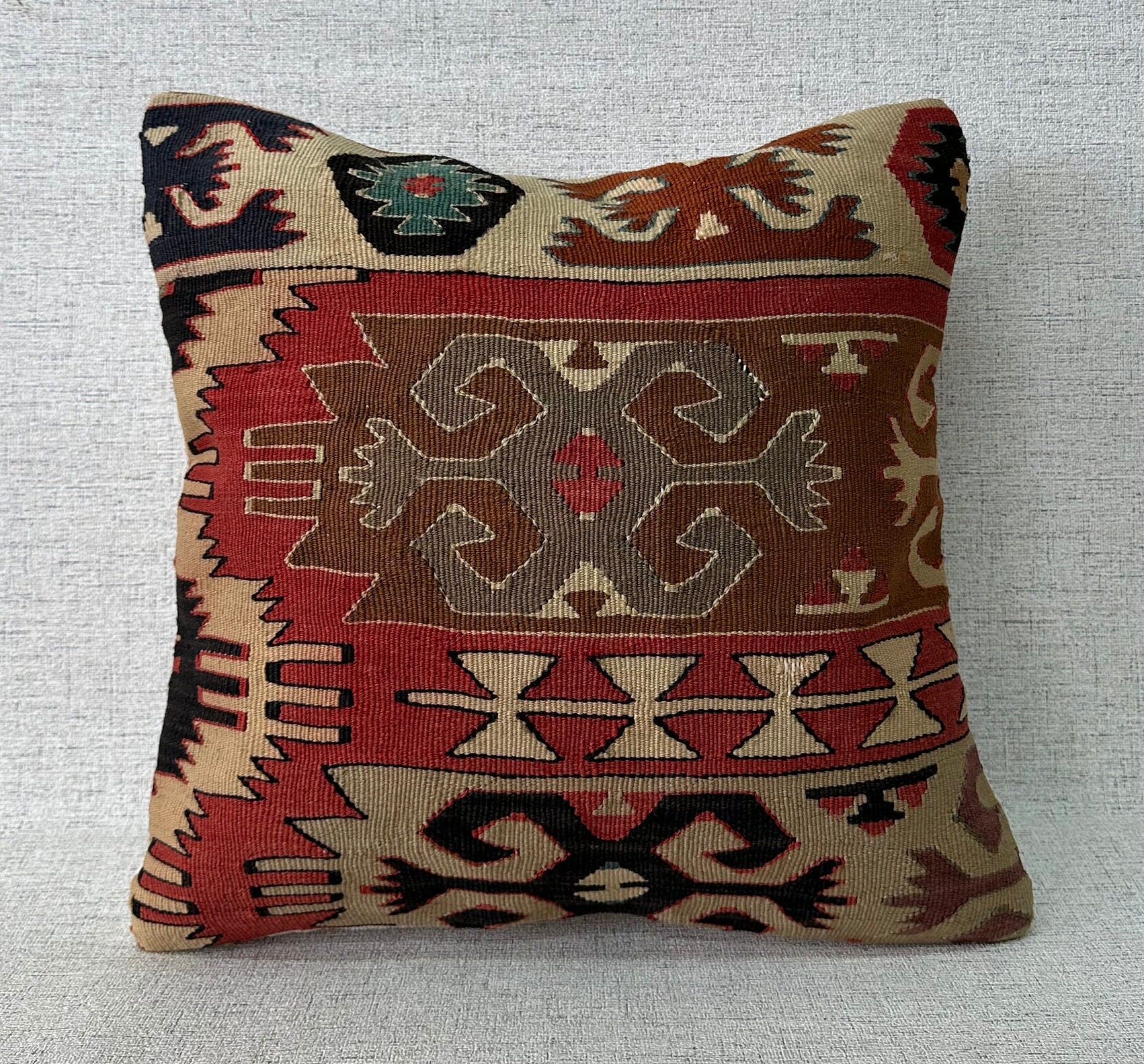 Ethnic Kilim Pillow, Turkish Kilim Pillow,Vintage Kilim Pillow, Kilim Cushion Cover,Throw Pillow, Tribal Pillow, Cushion Cover 16x16 P385
