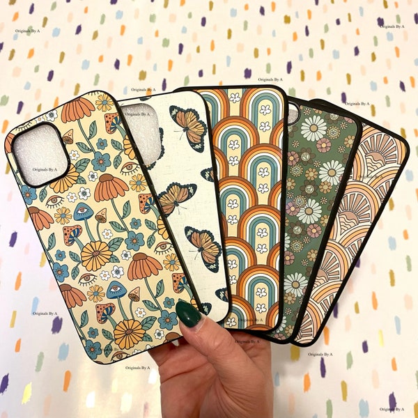 Retro Phone Cases, Vintage 70s Aesthetic, Indie grunge hippie groovy good vibes abstract floral psychedelic 70's clothing peace