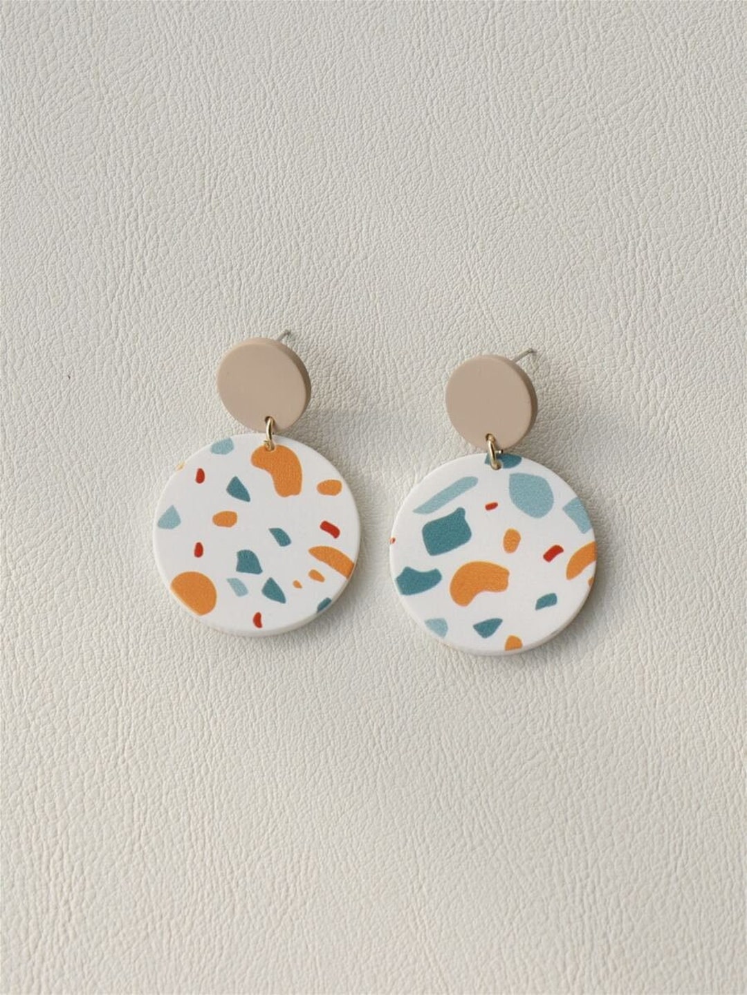 Blue Terrazzo Pom Pom Earrings main image 1