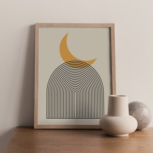 Geometric Wall Art, Rainbow Moon Wall Art, Aesthetic Room Decor, Mid Century Poster, Above Bed Decor, Boho Nursery Decor Instant Download image 1