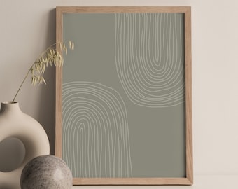 Grafika do druku w kolorze szałwiowej zieleni, Grafika w kolorze szałwiowej zieleni, Dekoracja nad łóżkiem, Modna sztuka ścienna, Geometryczna grafika ścienna do druku, Abstrakcyjny wydruk artystyczny, Grafika jednoliniowa