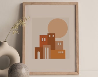 Architecture poster, Mid century poster, Burnt orange prints, Above bed art,Trendy Geometric wall art, Abstract Art Print, Indie room decor