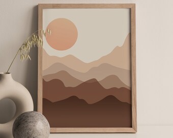 Smoky Mountains Print, Burnt Orange Mountain Art (Digital Download)