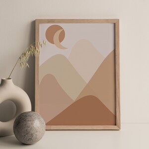 Printable Mountain Wall Art, Mid Century Landscape Poster, Mid Century Modern, Digital Print, Farmhouse Decor Instant Download