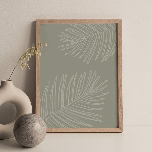 Palm Leaf Wall Art, Sage Green Print, Abstract Palm Tree, Above Bed Art, Bathroom Trendy Wall Art, Tropical Botanical Printable Wall Art