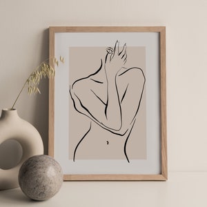 Feminine Aesthetic Wall Art, Line Art Woman, Aesthetic Room Decor, Female Figure Print, Above Bed Art, Bathroom Wall Art Instant Download