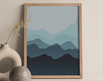Montañas Blue Ridge, Montañas Humeantes, Arte sobre la cama, Arte de pared de moda imprimible, Impresiones de paisajes, Impresión de arte de montaña, Decoración de pared rústica