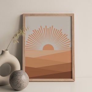 Sun Art, Mid Century Poster, Digital Print, Farmhouse Decor, Above Bed Art, Rising Sun Wall Art, Sun Illustration Instant Download